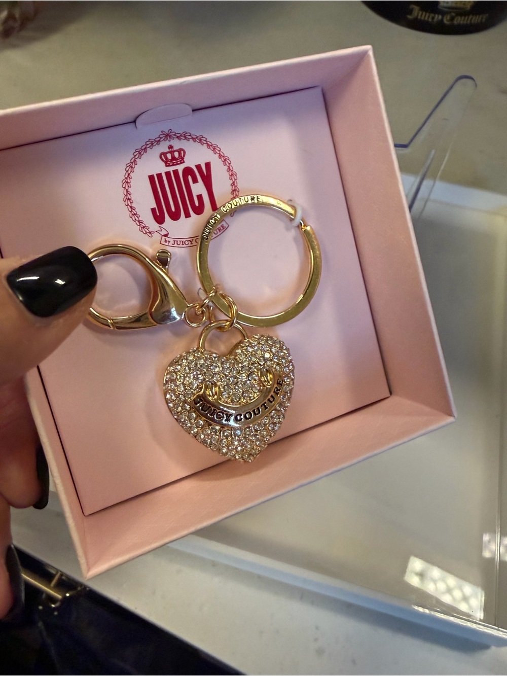 Juicy Couture Gold Crystal Heart Key & Card Holder Charm NIB